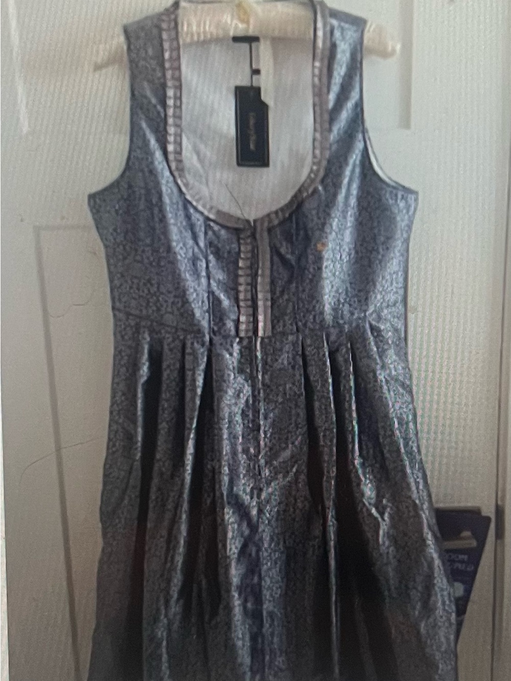 Glory Star Drindl Metallic Silver Pleated Sleeveless Dress